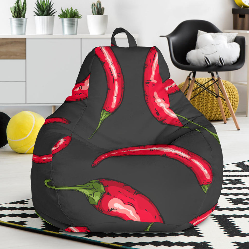 Chili Peppers Pattern Black Background Bean Bag Cover