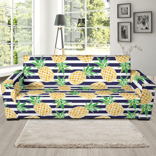 Pineapples Pattern Striped Background Sofa Slipcover