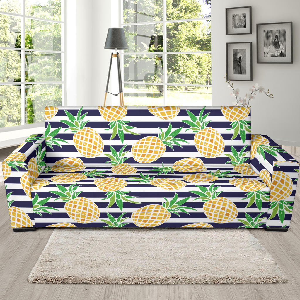 Pineapples Pattern Striped Background Sofa Slipcover