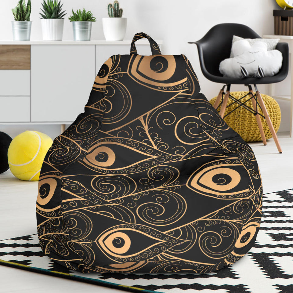 Gold Peacock Feather Pattern Bean Bag Cover