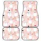 Cute Snowman Christmas Tree Snowpink Background Front And Back Car Mats