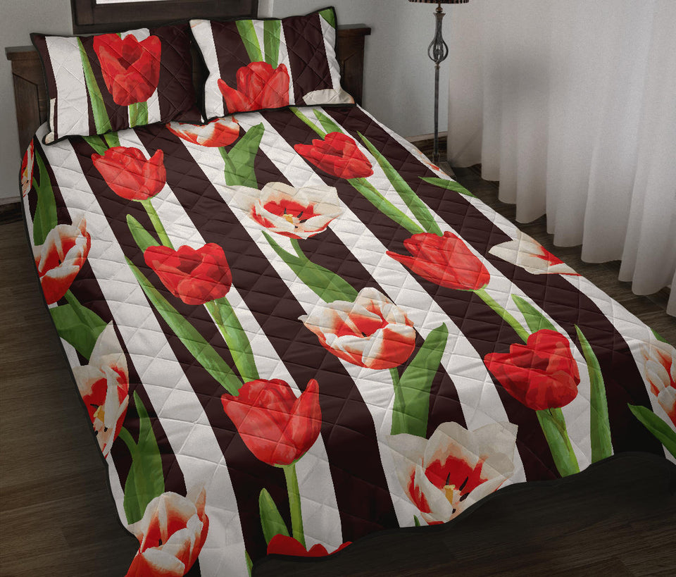 red and white tulips pattern Quilt Bed Set