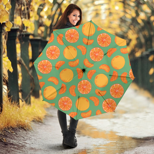 Orange Fruit Pattern Green Background Umbrella