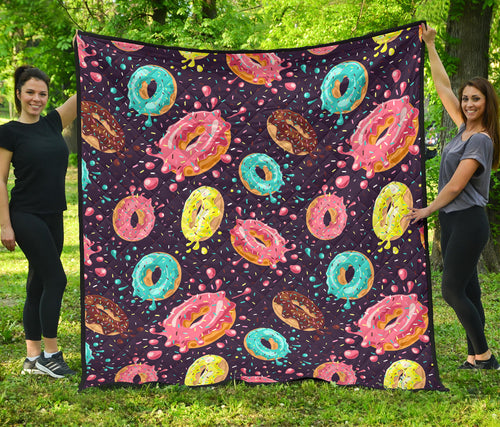 Colorful Donut Glaze Pattern Premium Quilt