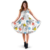 Siberian Husky And Colorful Circle Pattern Sleeveless Midi Dress
