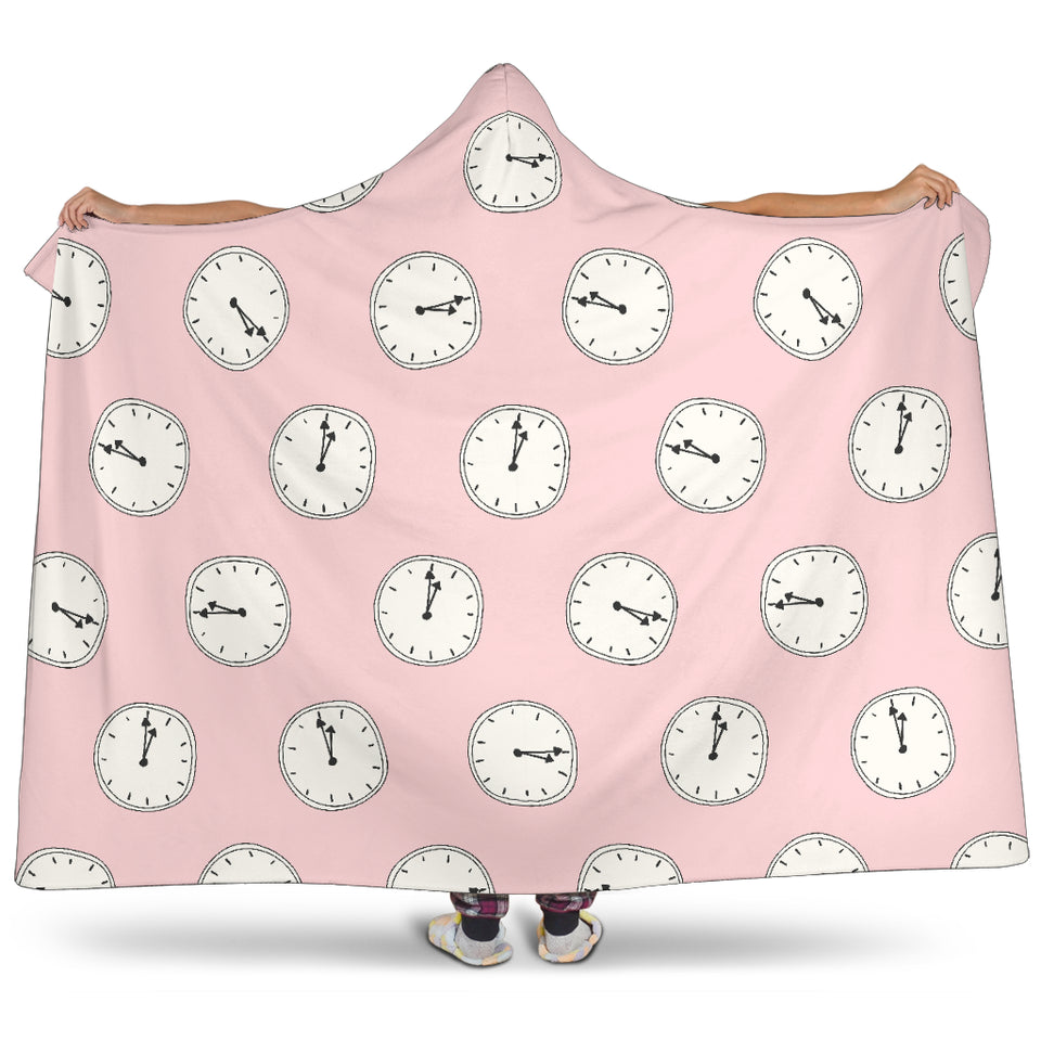 Clock Pattern Pink Blackground Hooded Blanket