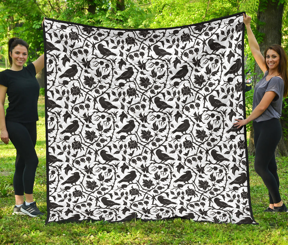 Crow Dark Floral Pattern Premium Quilt