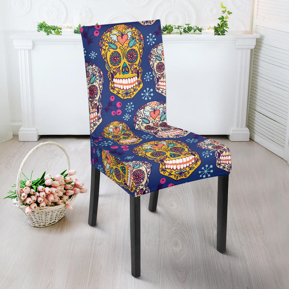Sugar Skull Flower Pattern Dining Chair Slipcover