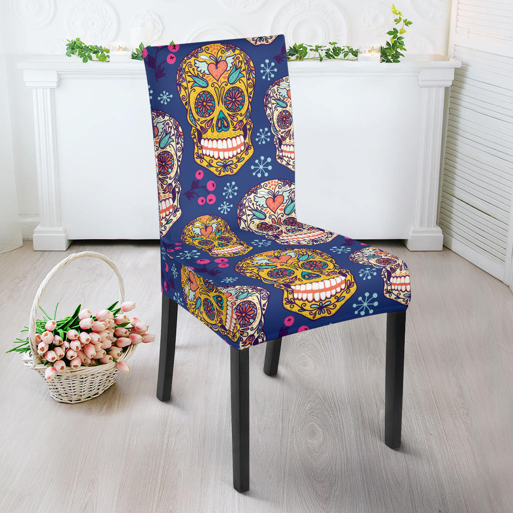 Sugar Skull Flower Pattern Dining Chair Slipcover