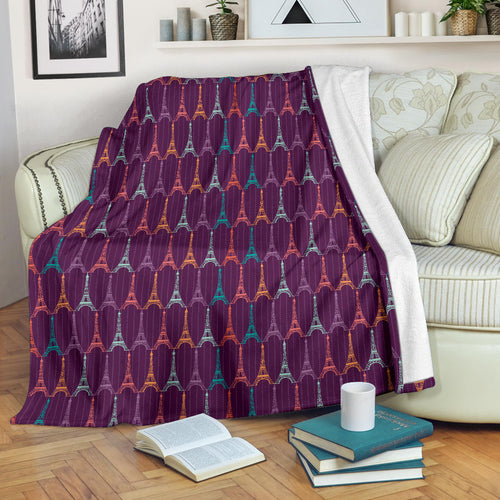 Eiffel Tower Pattern Print Design 05 Premium Blanket