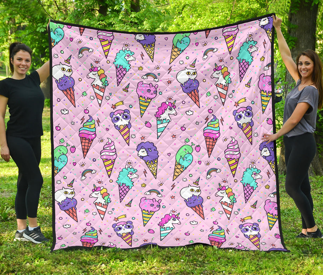 Cute Ice Cream Cone Animal Pattern Premium Quilt