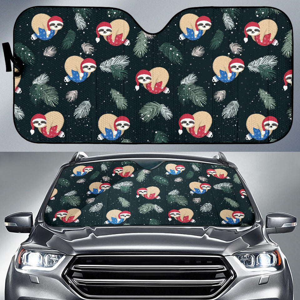Cute Sloths Sleeping Christmas Ball Santa Hat Pattern Car Sun Shade