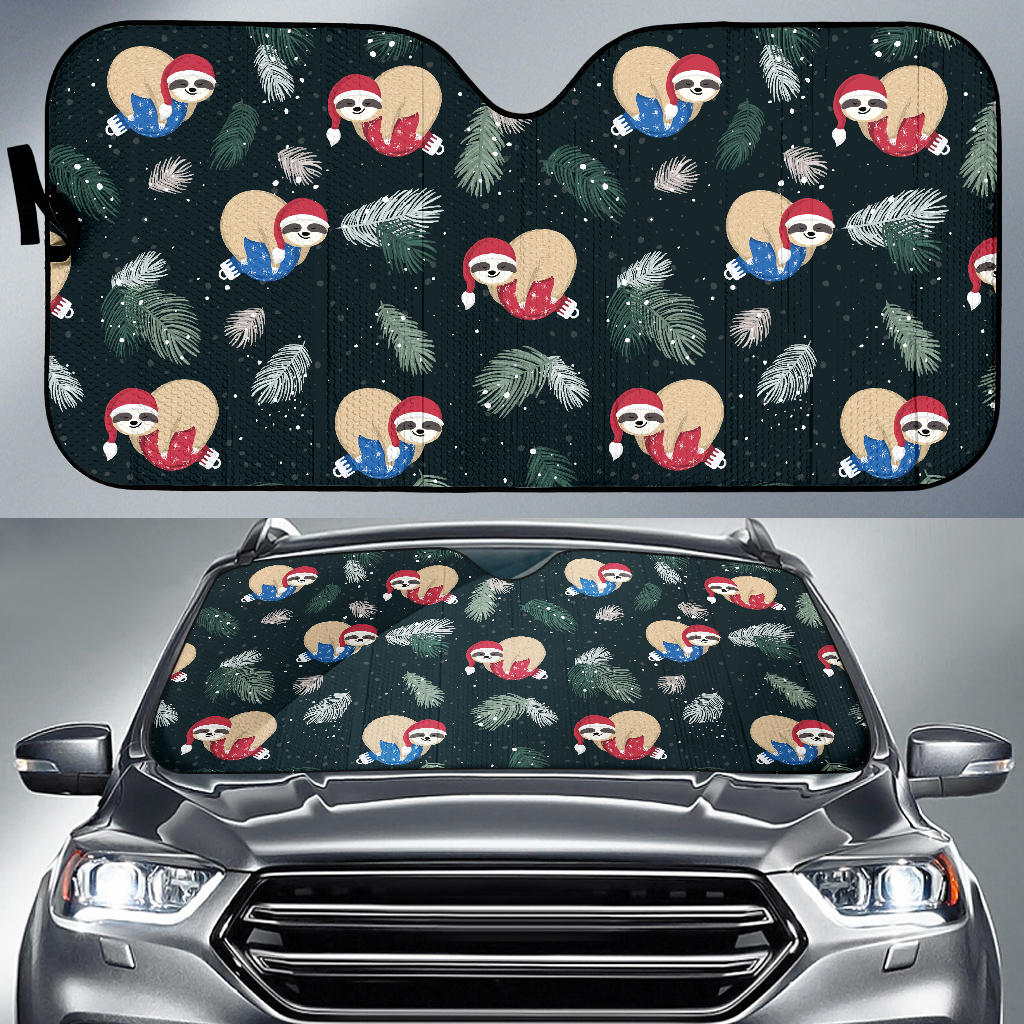 Cute Sloths Sleeping Christmas Ball Santa Hat Pattern Car Sun Shade