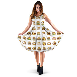 Hamburger Pattern Print Design 02 Sleeveless Midi Dress