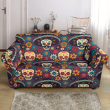 Sugar Skulls Flower Maxican Pattern Loveseat Couch Slipcover