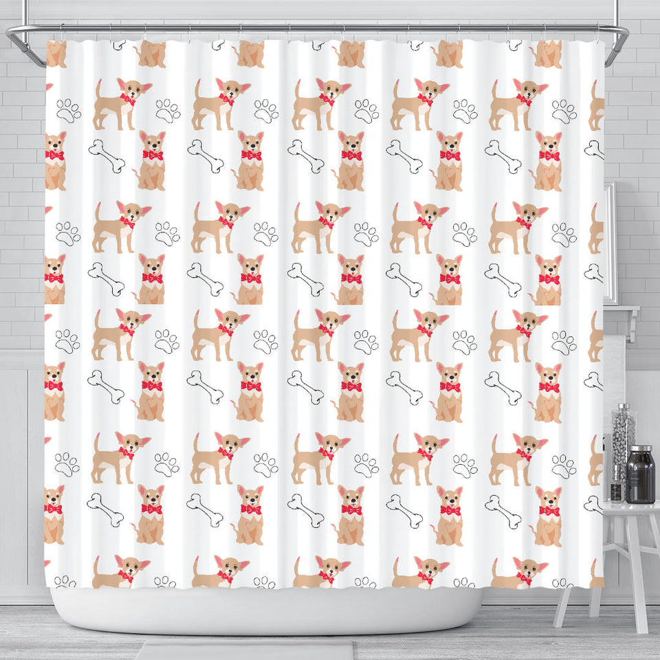 Chihuahua Bone Paw Pattern Shower Curtain Fulfilled In US
