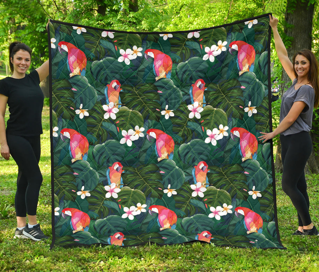 Parrot Palm Tree Leaves Flower Hibiscus Pattern Premium Quilt