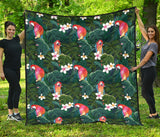 Parrot Palm Tree Leaves Flower Hibiscus Pattern Premium Quilt