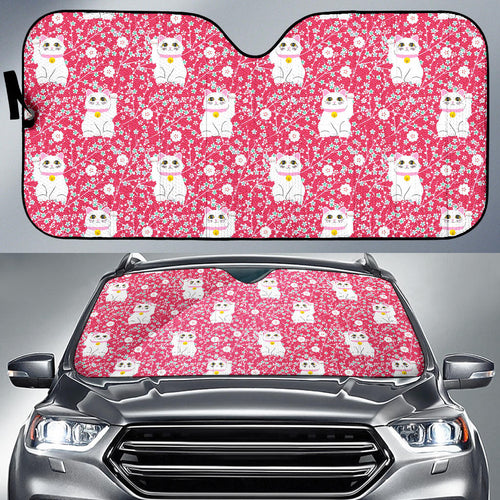 Maneki Neko Cat Sakura Pink Background Car Sun Shade