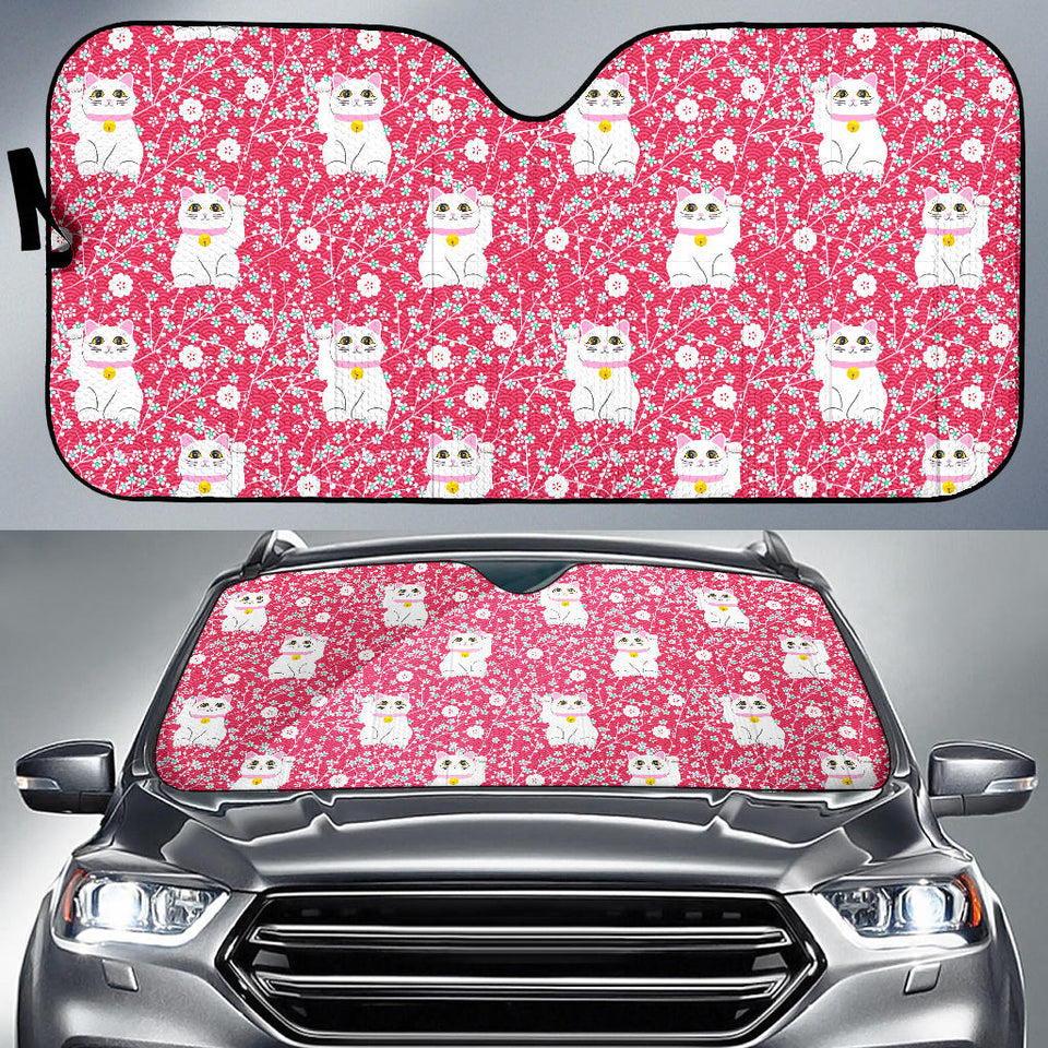 Maneki Neko Cat Sakura Pink Background Car Sun Shade