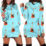 Electric Guitar Pattern Light Blue Background Women'S Hoodie Dress