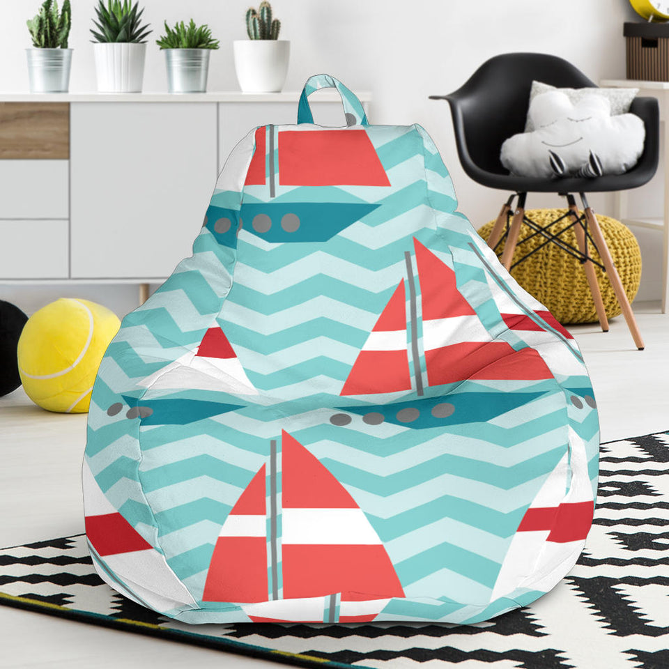 Red White Sailboat Wave Background Bean Bag Cover