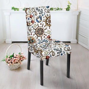 Cute Nautical Steering Wheel Anchor Pattern Dining Chair Slipcover