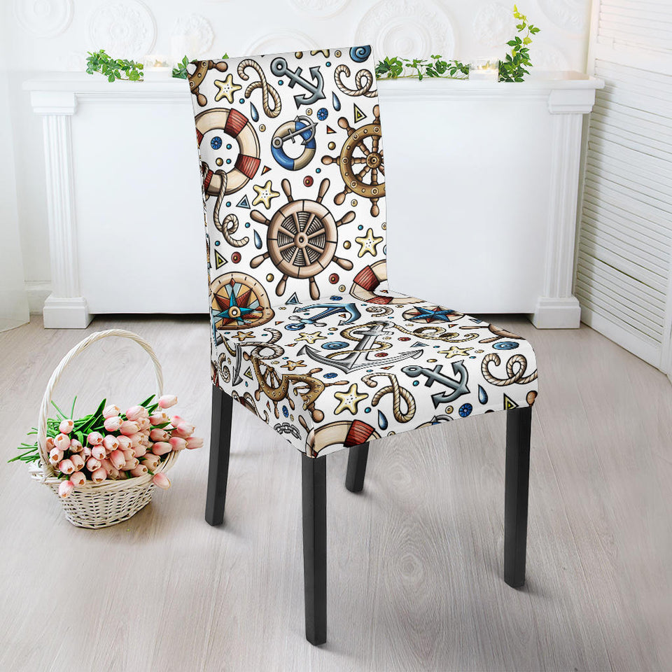 Cute Nautical Steering Wheel Anchor Pattern Dining Chair Slipcover