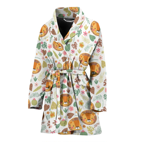 Lion Pattern Print Design 04 Women's Bathrobe