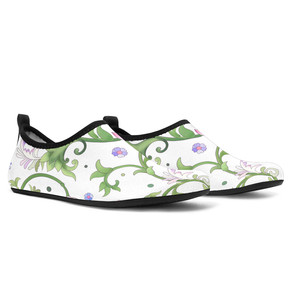 Beautiful Pink Lotus Waterlily Leaves Pattern Aqua Shoes