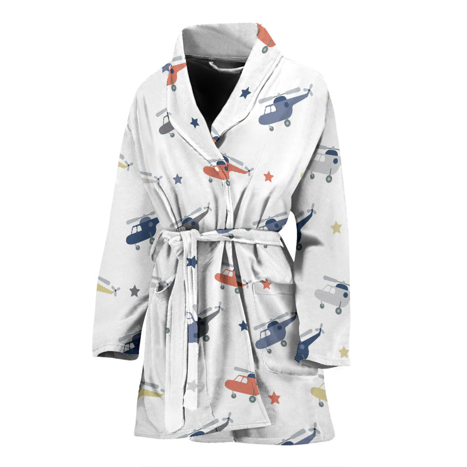 Cute Helicopter Star Pattern Women'S Bathrobe