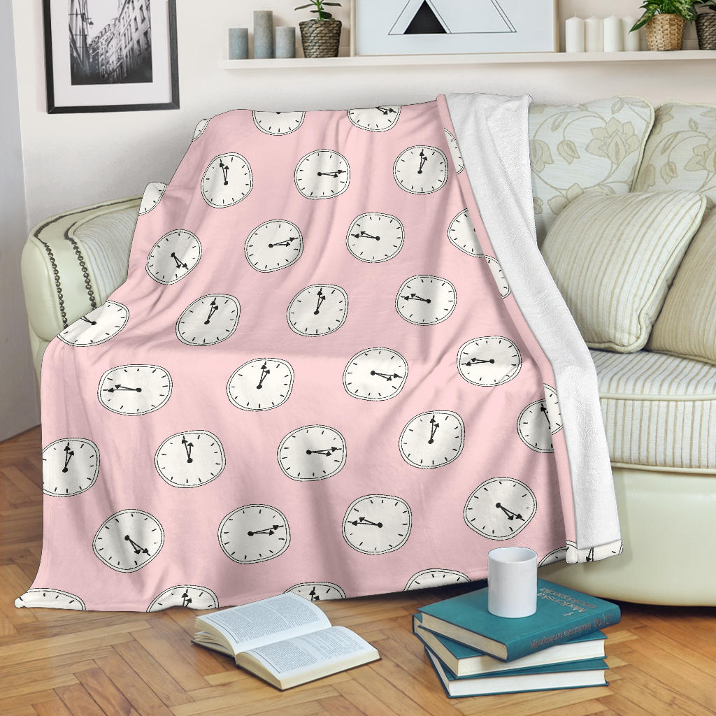 Clock Pattern Pink Blackground Premium Blanket