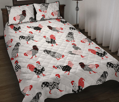 Cool rooster chicken cock floral ornament background Quilt Bed Set