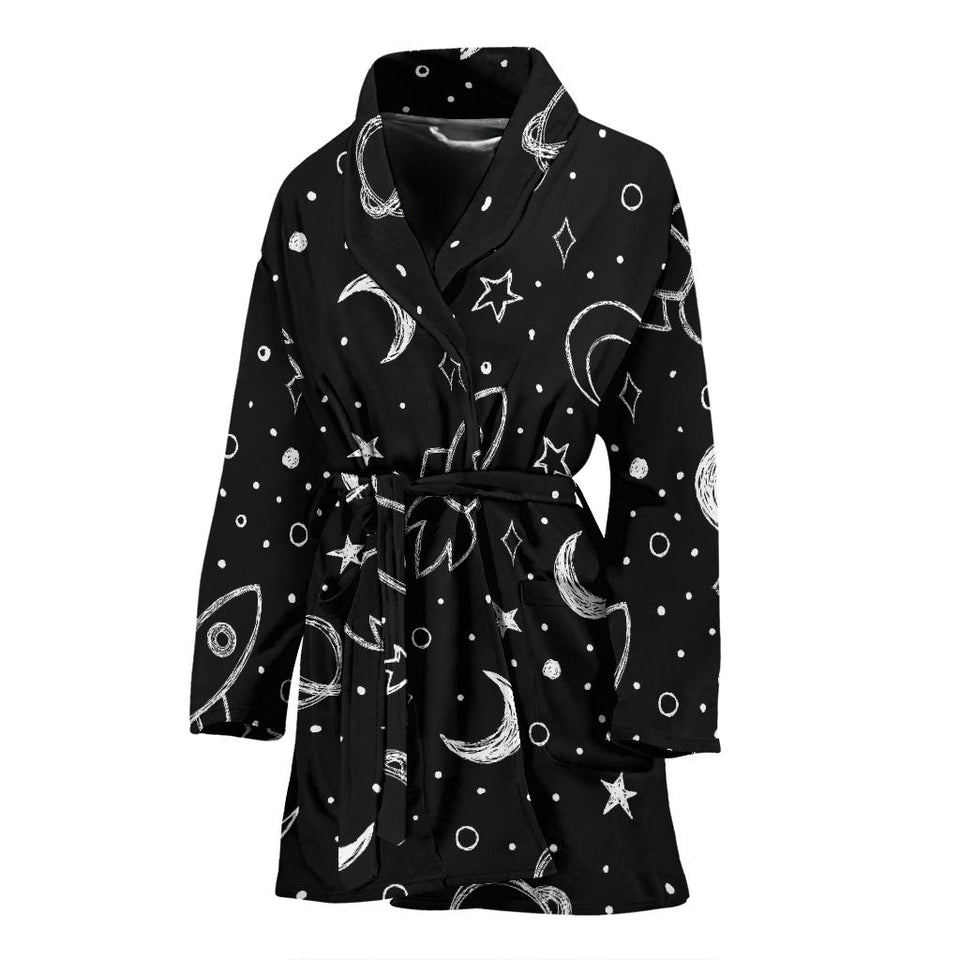 Hand Drawn Space Rocket Star Planet Women'S Bathrobe