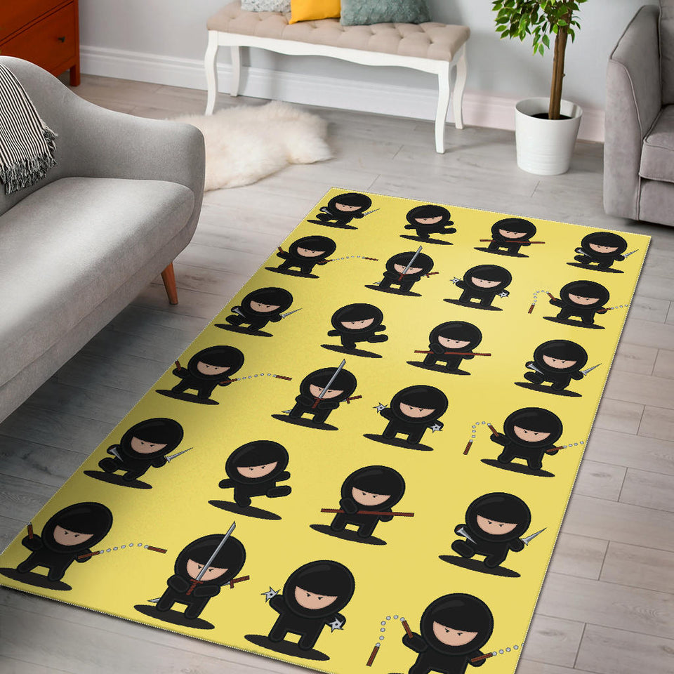 Cute Ninja Yellow Background Area Rug
