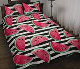 Watercolor paint textured watermelon pieces Quilt Bed Set