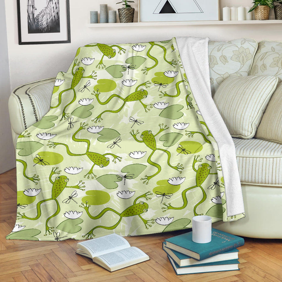 Cute Frog Dragonfly Pattern Premium Blanket