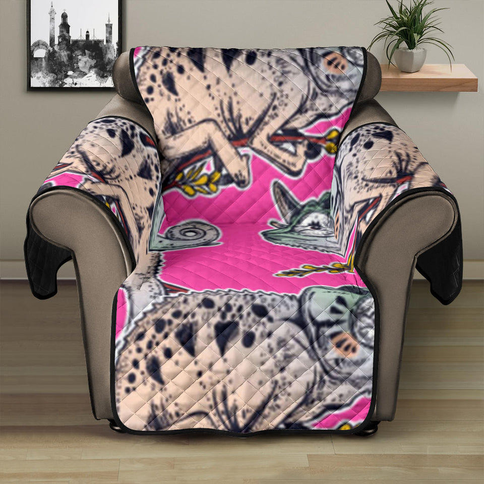 Chameleon lizard pattern pink background Recliner Cover Protector