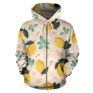 Lemon Flower Leave Pattern Zip Up Hoodie