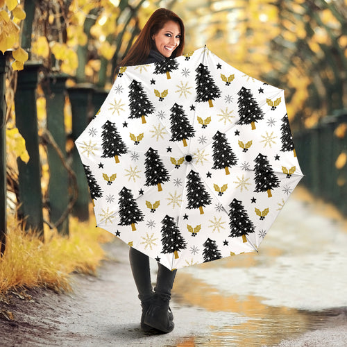 Christmas Tree Holly Snow Star Pattern Umbrella