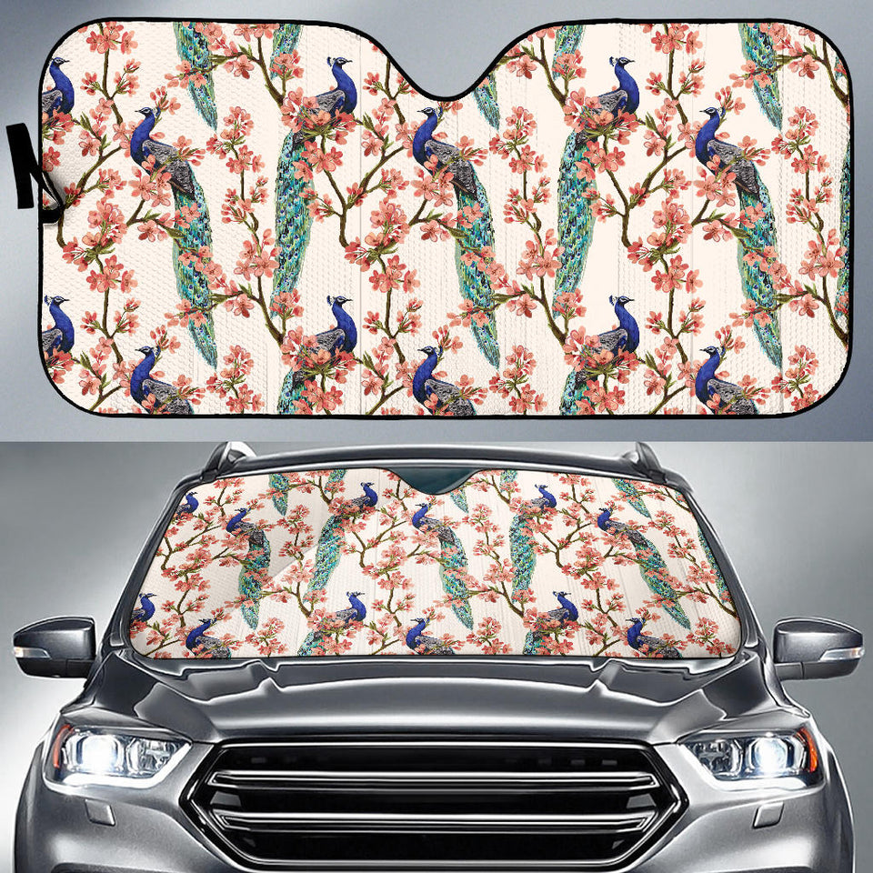 Peacock Tropical Flower Pattern Car Sun Shade