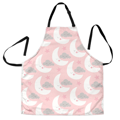 Cute Moon Cloud Star Pattern Pink Dot Background Adjustable Apron