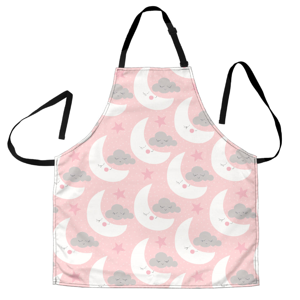 Cute Moon Cloud Star Pattern Pink Dot Background Adjustable Apron