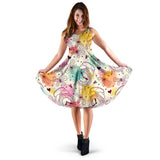 Clock Butterfly Pattern Sleeveless Midi Dress