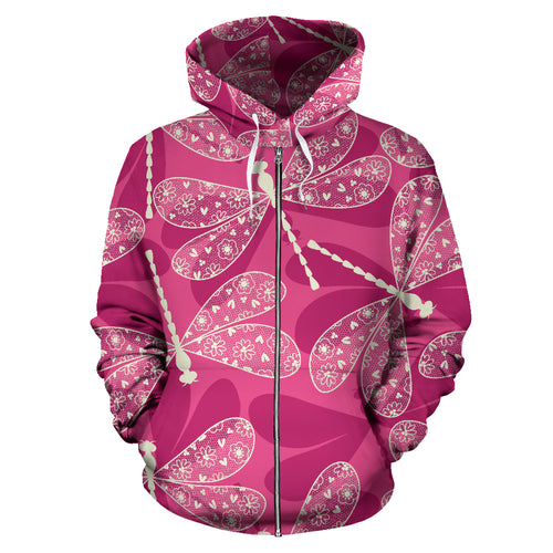 Beautiful Dragonfly Pink Background Zip Up Hoodie