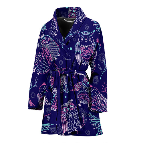 Cute Owls Pattern Boho Style Ornament Women'S Bathrobe