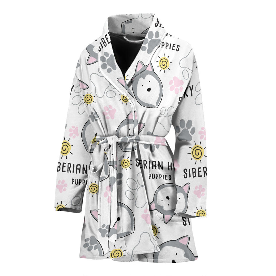 Siberian Husky Design Pattern Women'S Bathrobe