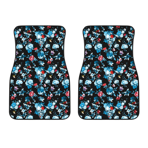 Skull Flower Roses Leave Pattern Front Car Mats