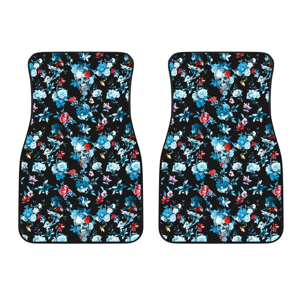 Skull Flower Roses Leave Pattern Front Car Mats
