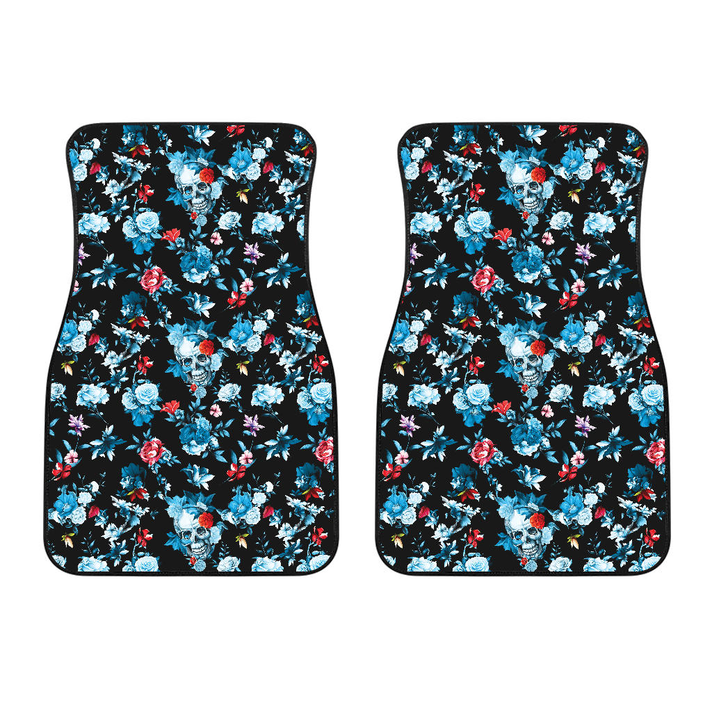Skull Flower Roses Leave Pattern Front Car Mats